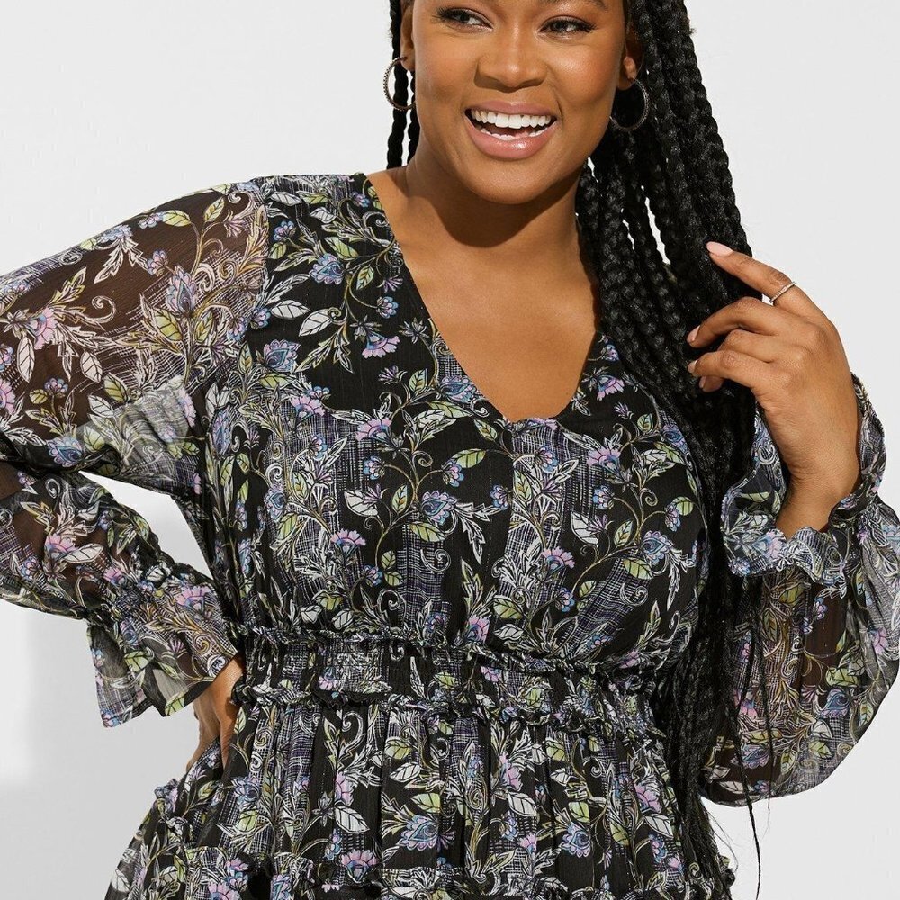 TORRID Mini Lurex Chiffon Tiered Dress - Picture 3 of 4